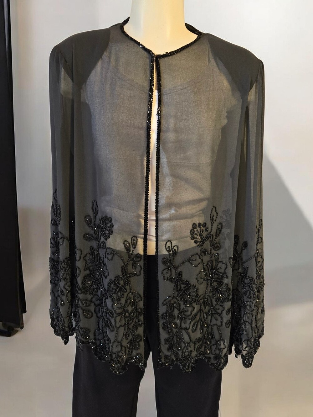 🖤‎ Vintage Black Sheer Beaded Evening Jacket Large 🖤